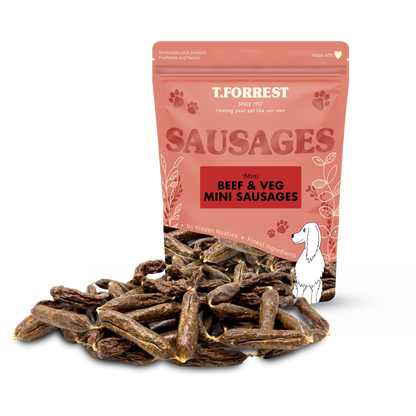 Mini beef and veg sausages for dogs